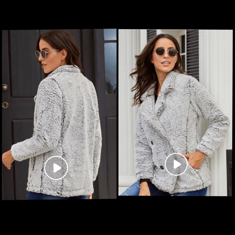 πHPx2πβ οΈ1 Left: Med Gray Dbl. Lapel Plush Coat - Picture 3 of 6